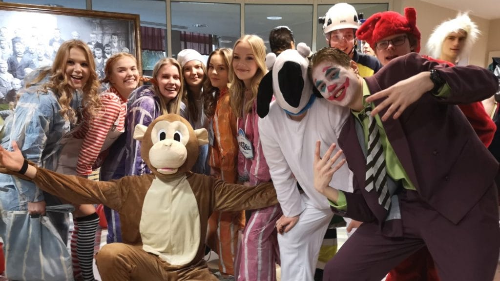 The school-leaving students celebrating penkkarit, the final school day.
