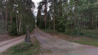 Hiekkatie metsämaisemassa.