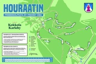 Houraatin radan kartta, väyläkuvaukset ja frisbeegolfin etiketti